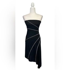 Alyn Paige Black Satin Light Pink Trim Strapless Asymmetrical Dress Size Small